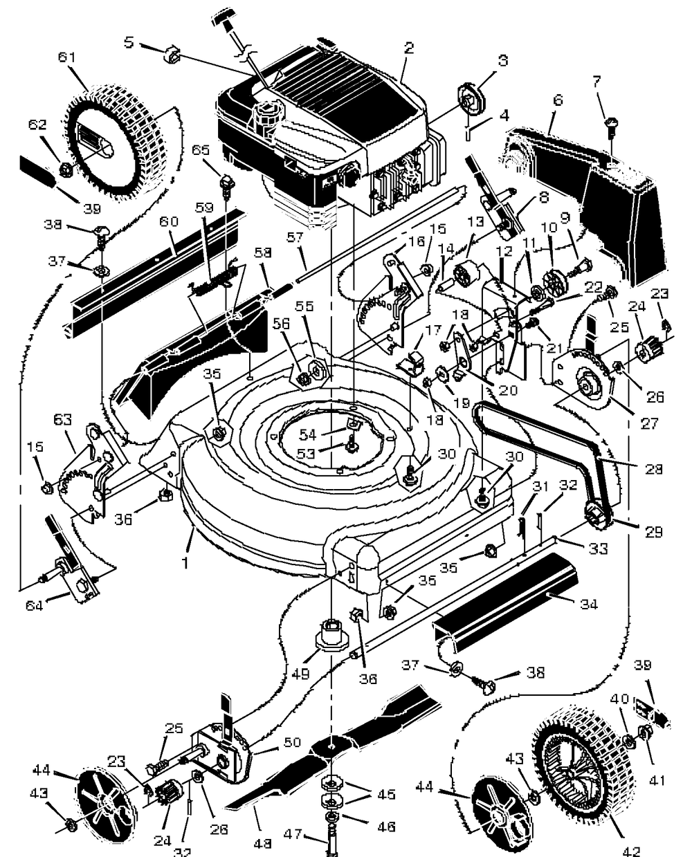 Mower Housing Assembly Diagram and Parts List for 20605X51A 1997 Briggs and Stratton Lawn Mower